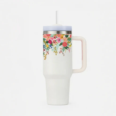 BotaniCup Tumbler with Straw & Lid - Memories InsiteCOLOURFULL MIX FLOWERS TUMBLER-(WHITE STAN)